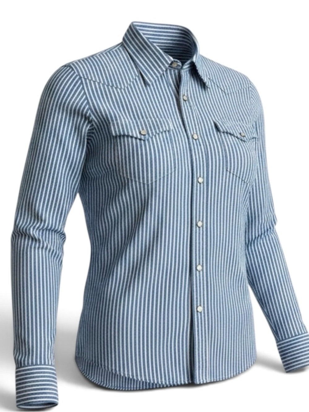 Ralph Lauren Western Blue and White Stripe Button-Down Shirt-mother of pearl
